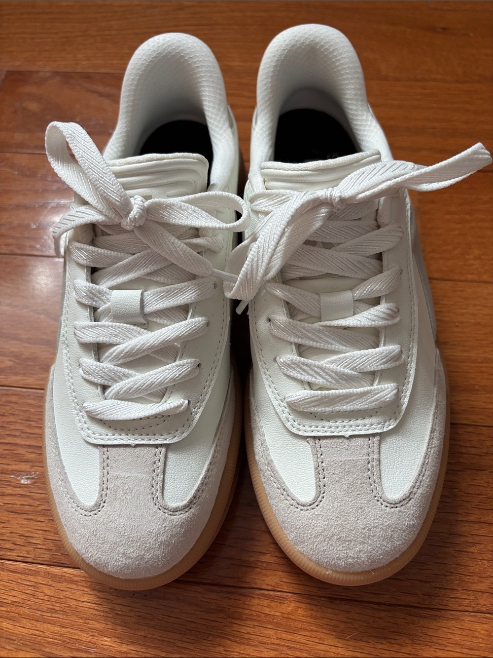 Skechers White Leather & Suede Sneakers with Gum Sole